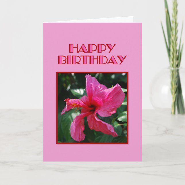Happy Birthday Pink Hibiscus Card (Front)