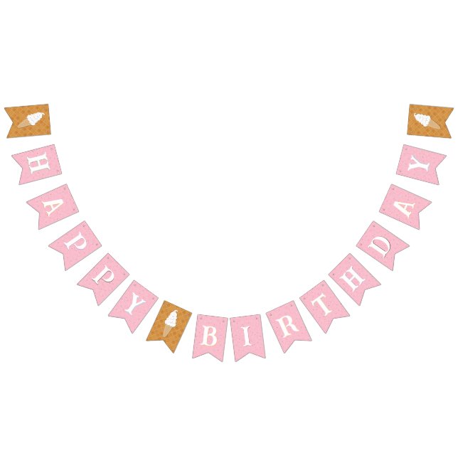 Happy Birthday Pink Ice Cream Bunting Flags (All)