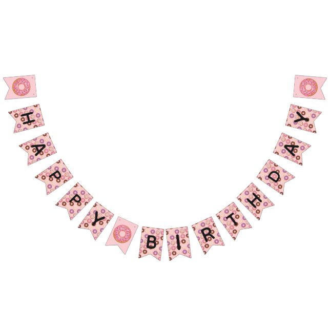 HAPPY BIRTHDAY Pink Iced Doughnuts Sweetest One Pa Bunting Flags (All)
