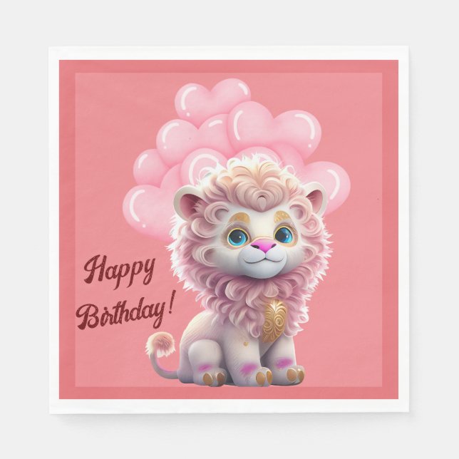 Happy Birthday Pink Lion  Napkin (Front)