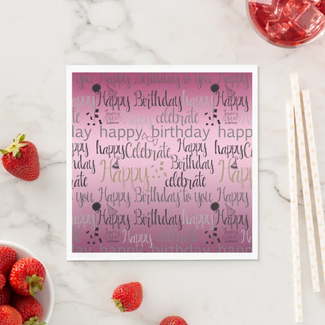 Happy Birthday Pink Ombre Napkin (Insitu)