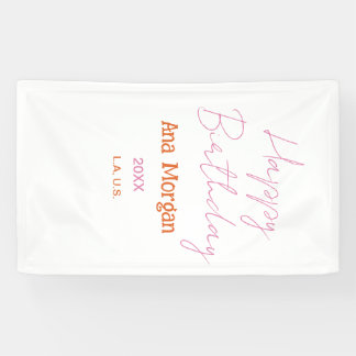 HAPPY BIRTHDAY PINK ORANGE NAME SIMPLE YEAR PLACE  BANNER
