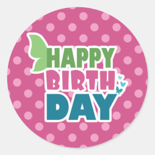 Happy birthday pink polka dot butterfly stickers