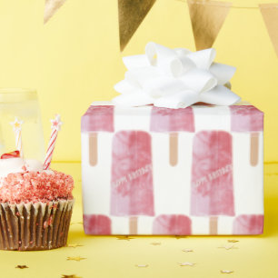 happy birthday pink popsicle wrapping paper