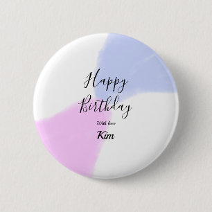 Happy birthday pink purple pastel name simple eleg 2 inch round button