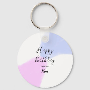 Happy birthday pink purple pastel name simple eleg keychain
