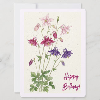 Happy birthday pink purple watercolour floral  holiday card