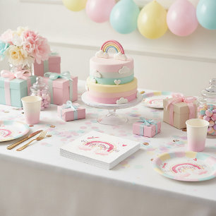 Happy Birthday pink rainbow  Napkin