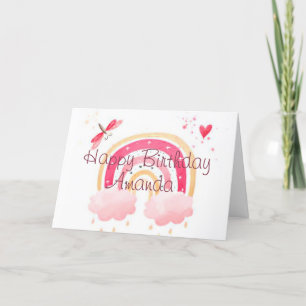 Happy Birthday pink rainbow personalized Holiday Card
