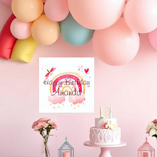 Happy Birthday pink rainbow personalized Poster