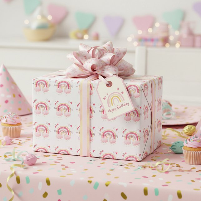 Happy Birthday pink rainbow  Wrapping Paper (Creator Uploaded)