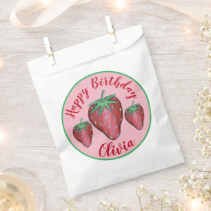 Happy Birthday Pink Red Sweet Strawberry Berries Favour Bag