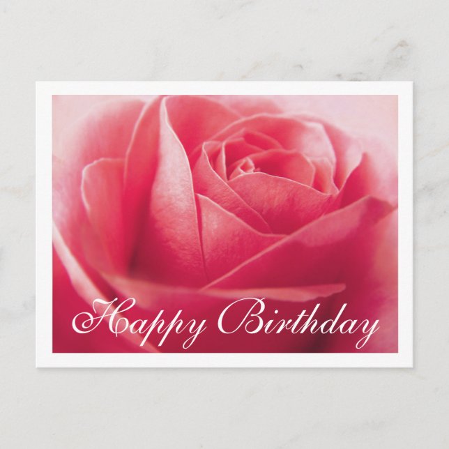 Happy Birthday Pink Rose  Greeting Postcard (Front)