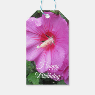 Happy Birthday Pink Rose of Sharon Flower Photo  Gift Tags