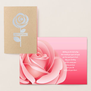 Happy Birthday. Pink Rose Real Foil Luxury Cards