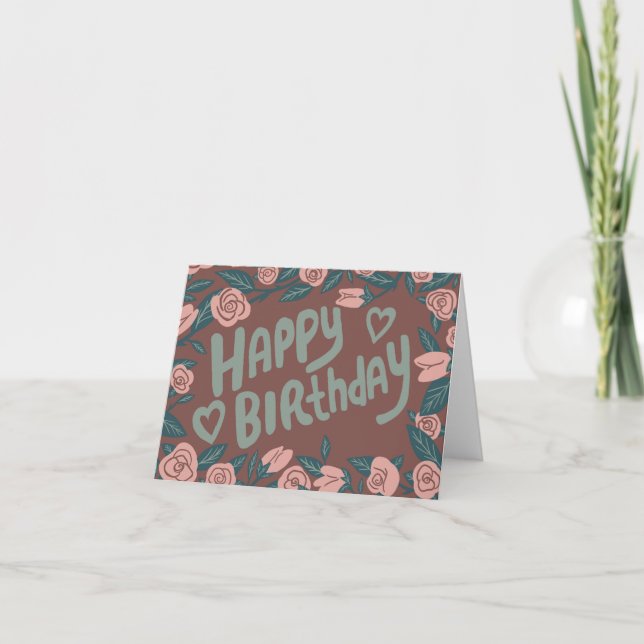 HAPPY BIRTHDAY Pink Roses Frame Floral Customize Card (Front)
