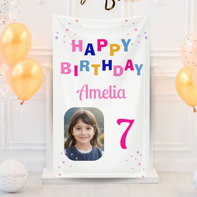 Happy Birthday Pink Stars Girl Photo Backdrop  Banner (Creator Uploaded)