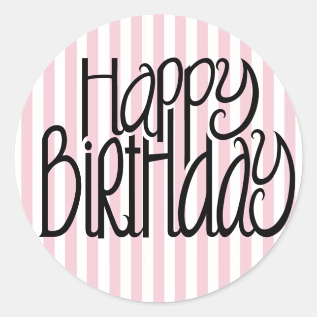 Happy Birthday Pink Stripes Sticker (Front)