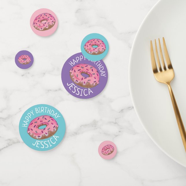 Happy Birthday Pink Teal Frosted Doughnut Doughnut Confetti (Group)