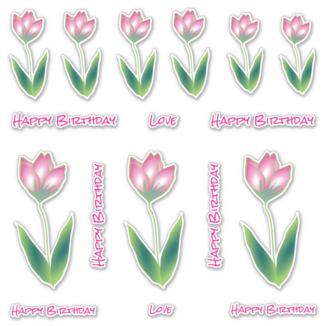 Happy Birthday Pink Tulip Bloom Stickers (Front)