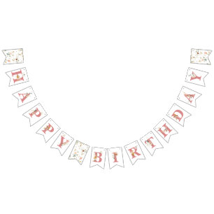 Happy Birthday Pink Watercolor Garden Flowers Girl Bunting Flags