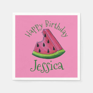 Happy Birthday Pink Watermelon Slice Fruit Picnic Napkin