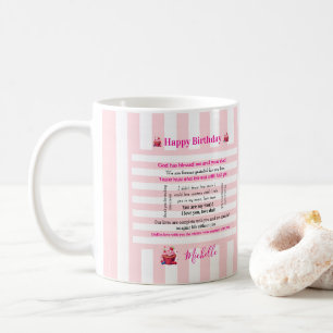 Happy Birthday Pink & White Stripe  Coffee Mug