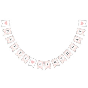 Happy Birthday Pink White Stripe Girl 1st Party Bunting Flags