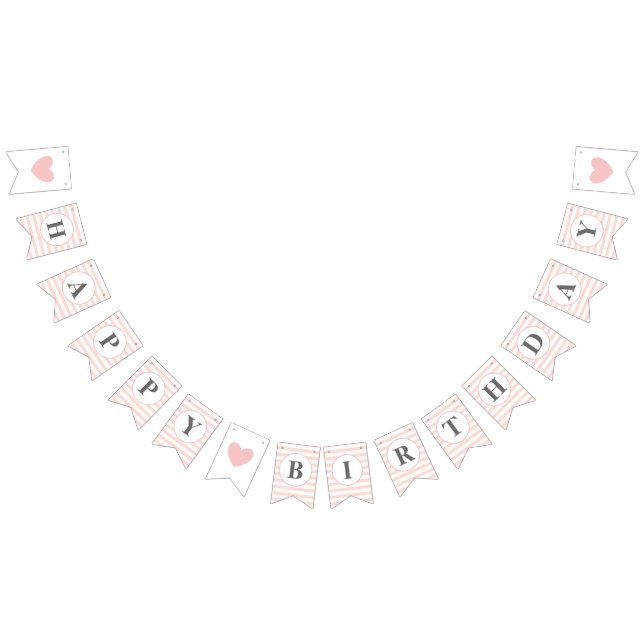 Happy Birthday Pink White Stripe Girl 1st Party Bunting Flags (All)