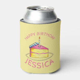 Happy Birthday Pink Yellow Birthday Cake Favour Can Cooler