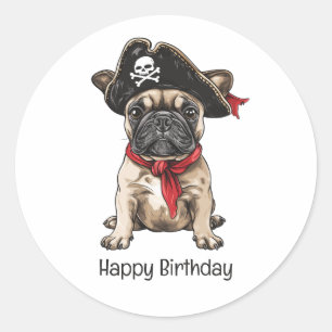 Happy Birthday Pirate French Bulldog Classic Round Sticker