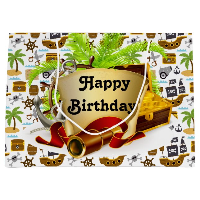Happy Birthday Pirate  Large Gift Bag (Front)