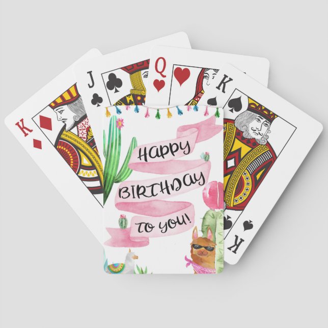 Happy Birthday Playing Cards, Llama with Banner Playing Cards (Back)
