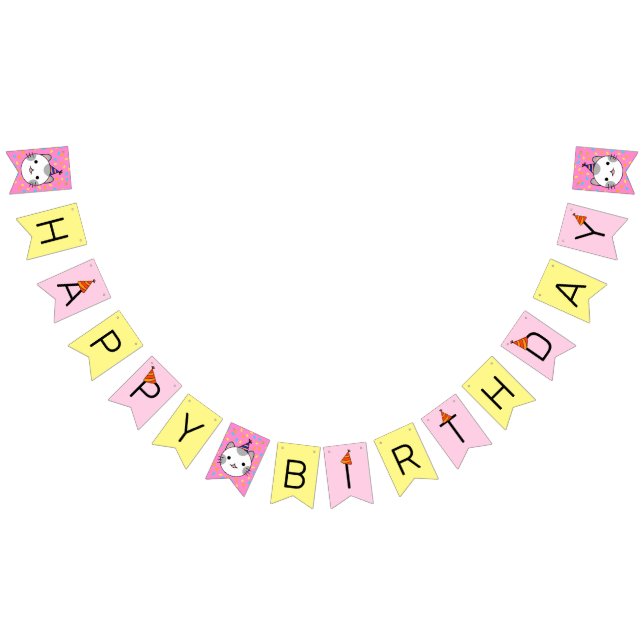 Happy Birthday Polka Dot Cat Bunting Flags (All)