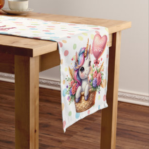 Happy Birthday Polka Dot Cute Unicorn Short Table Runner