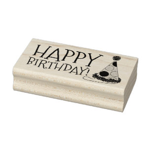 Happy Birthday Polka Dot Party Hat Rubber Stamp