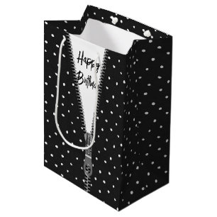 Happy Birthday Polka Dots with Zipper Medium Gift Bag