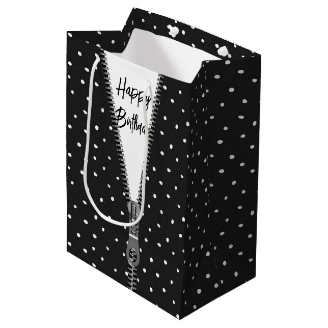 Happy Birthday Polka Dots with Zipper Medium Gift Bag (Front Angled)