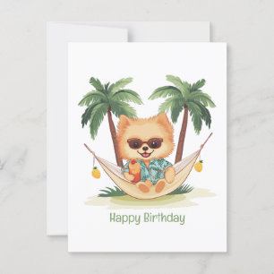 Happy Birthday Pomeranian Dog In A Hammock Postcard