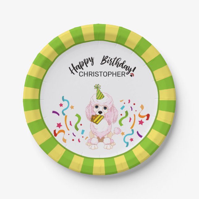 Happy Birthday Poodle Dog Party Paper Plate (Front)