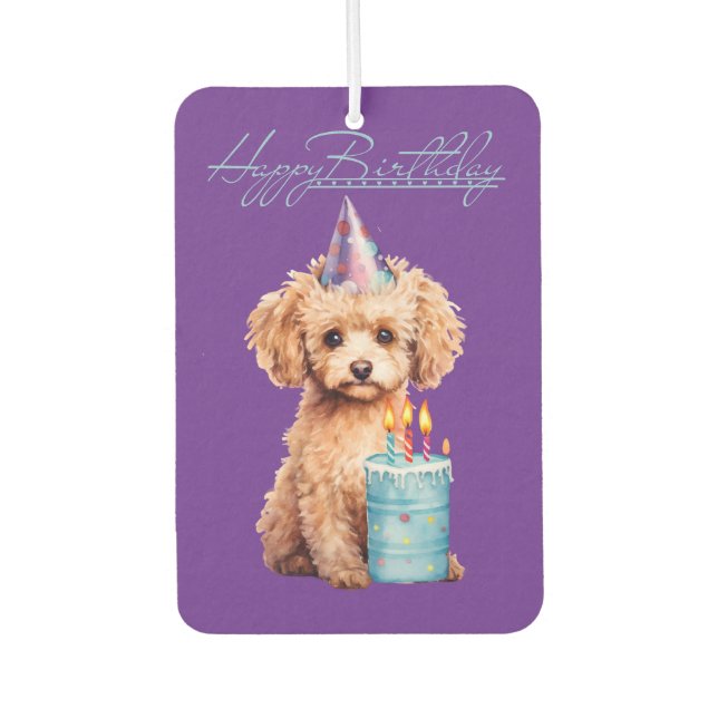 Happy Birthday Poodle Pup Blue Cake Air Freshener (Front)