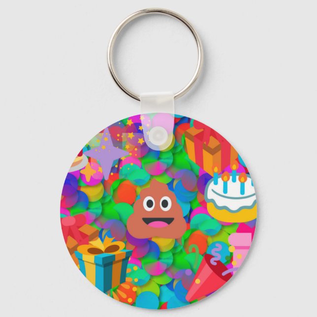 happy birthday poop emoji keychain (Front)