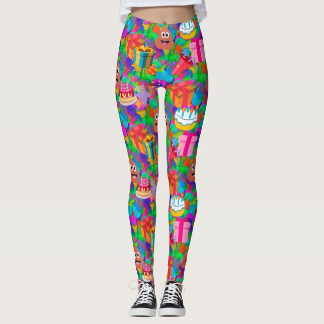 happy birthday poop emoji leggings (Front)