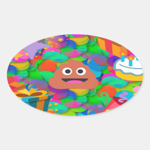 happy birthday poop emoji oval sticker