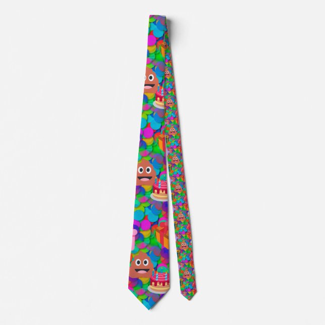 happy birthday poop emoji tie (Front)