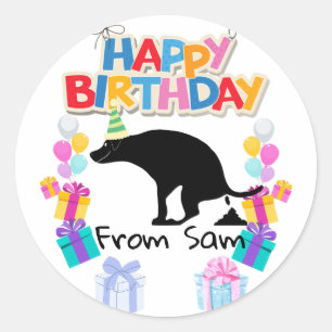 Happy Birthday pooping Dog  Classic Round Sticker