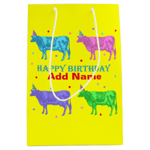 Happy Birthday Pop Art Cows Medium Gift Bag