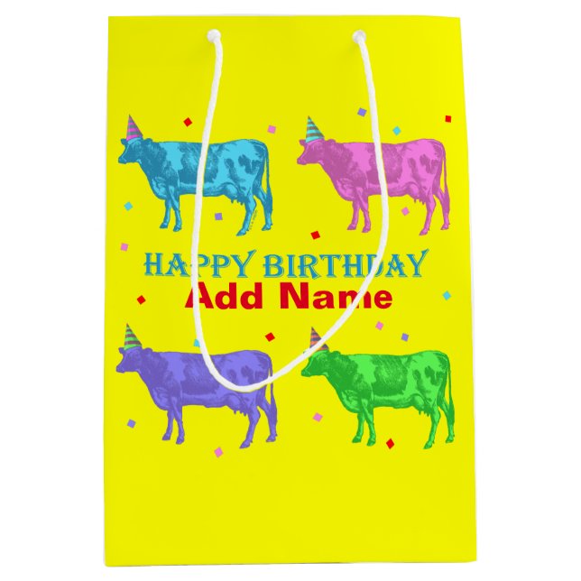 Happy Birthday Pop Art Cows Medium Gift Bag (Front)