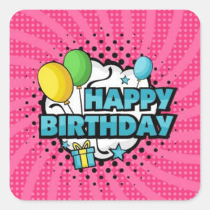 Happy Birthday Pop Art  Square Sticker
