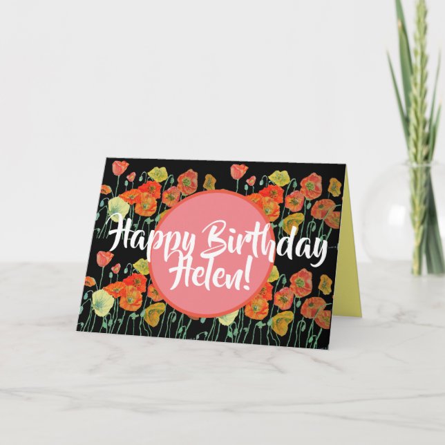 Happy Birthday Poppy floral ladies Name Card (Front)
